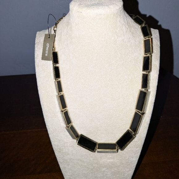 Chico's Geometric Black & Gold Statement Necklace - Picture 2 of 6